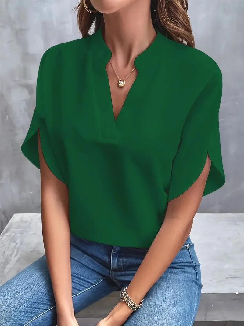 Annemie | Blouse à col en V – Blouse élégante à silhouette fluide pour toutes les occasions