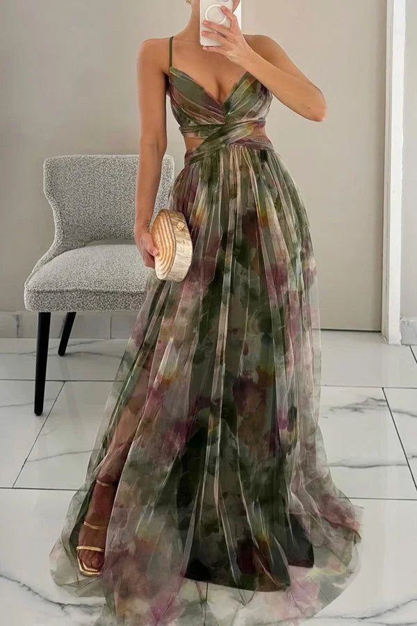 Aria | Robe d'invité de mariage – Élégante robe longue maxi à fleurs avec détails texturés