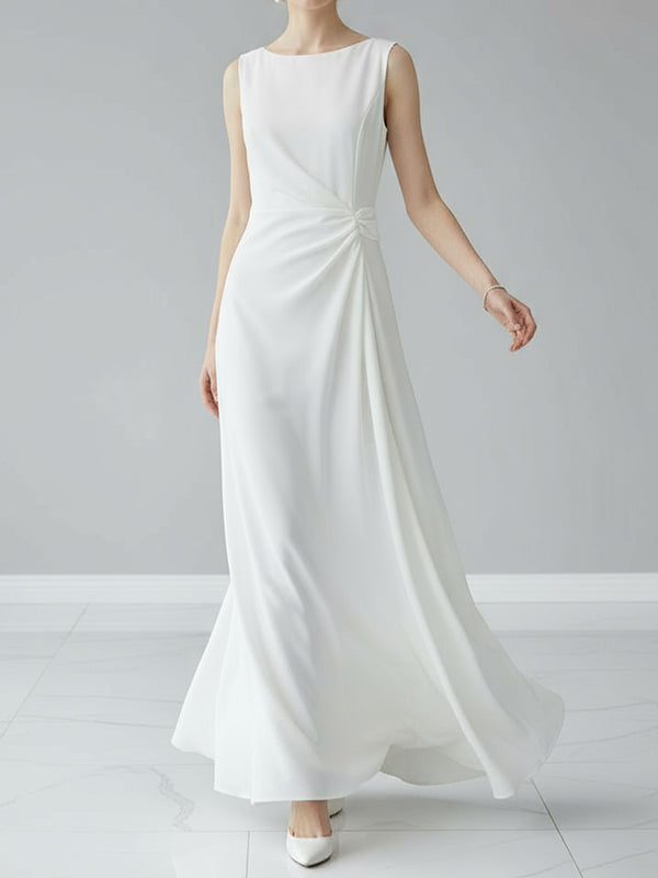 Brooklyn | Robe de mariée longue – Élégante robe blanche sans manches à taille torsadée