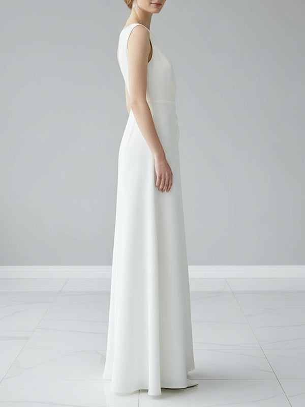 Brooklyn | Robe de mariée longue – Élégante robe blanche sans manches à taille torsadée