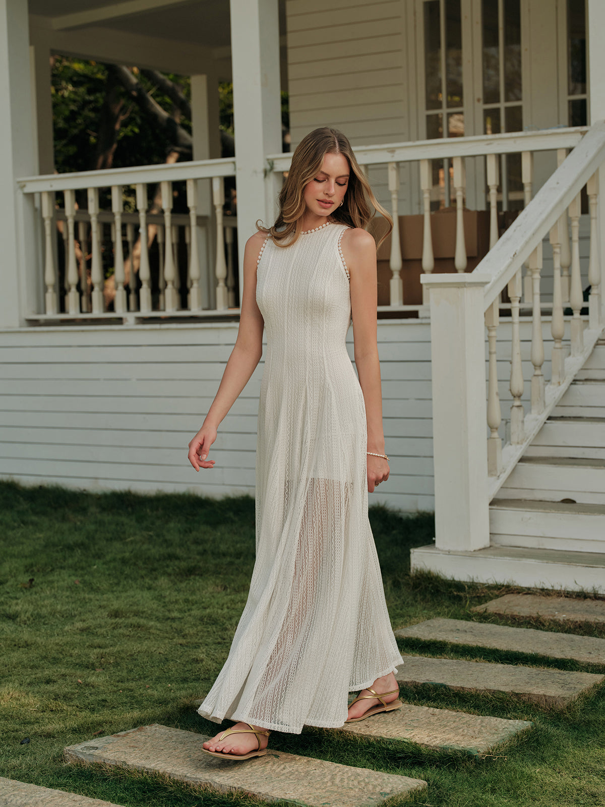 Elégante | Robe longue en dentelle – Robe maxi sans manches élégante pour mariage et soirées