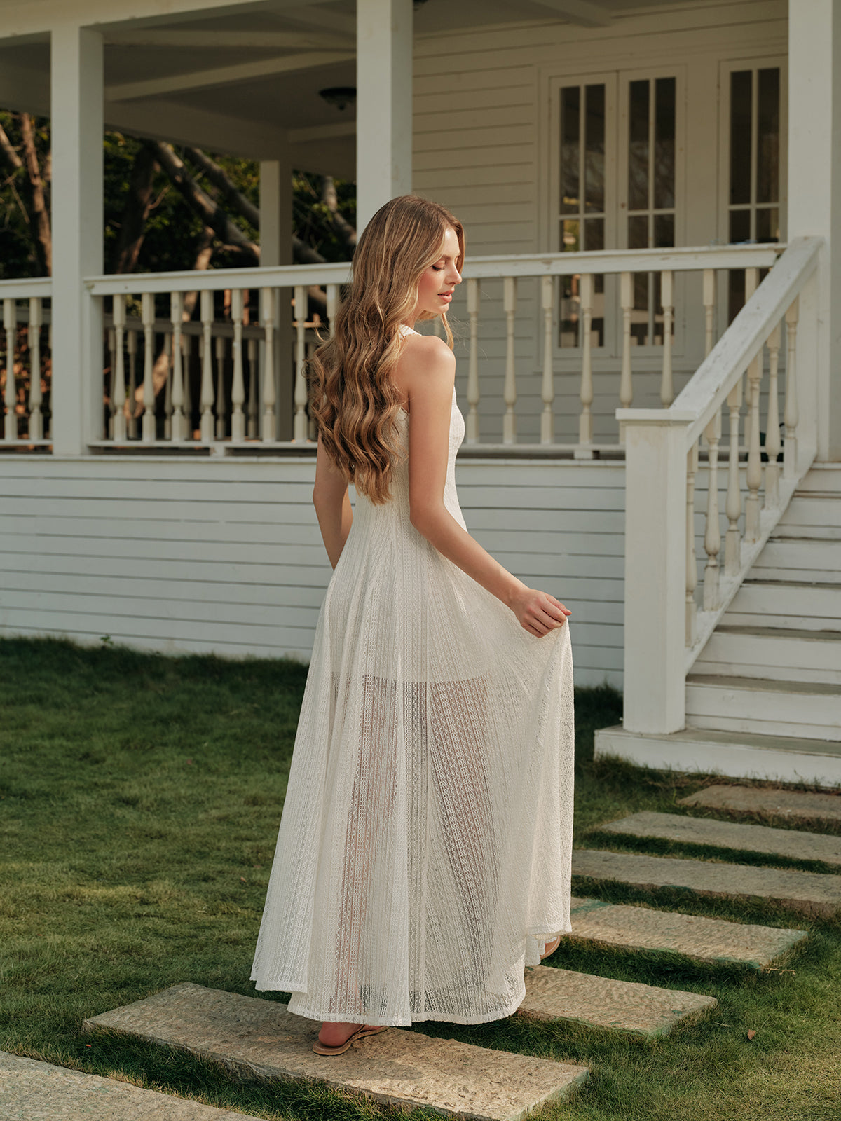 Elégante | Robe longue en dentelle – Robe maxi sans manches élégante pour mariage et soirées