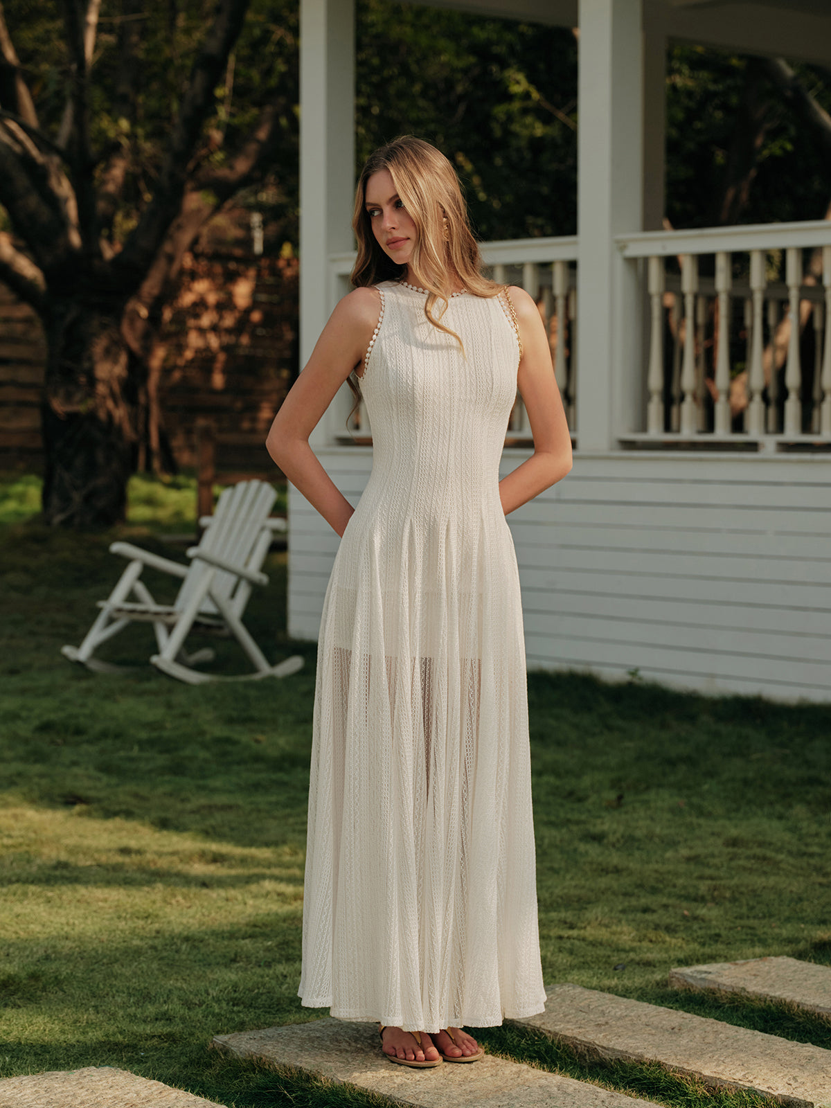 Elégante | Robe longue en dentelle – Robe maxi sans manches élégante pour mariage et soirées