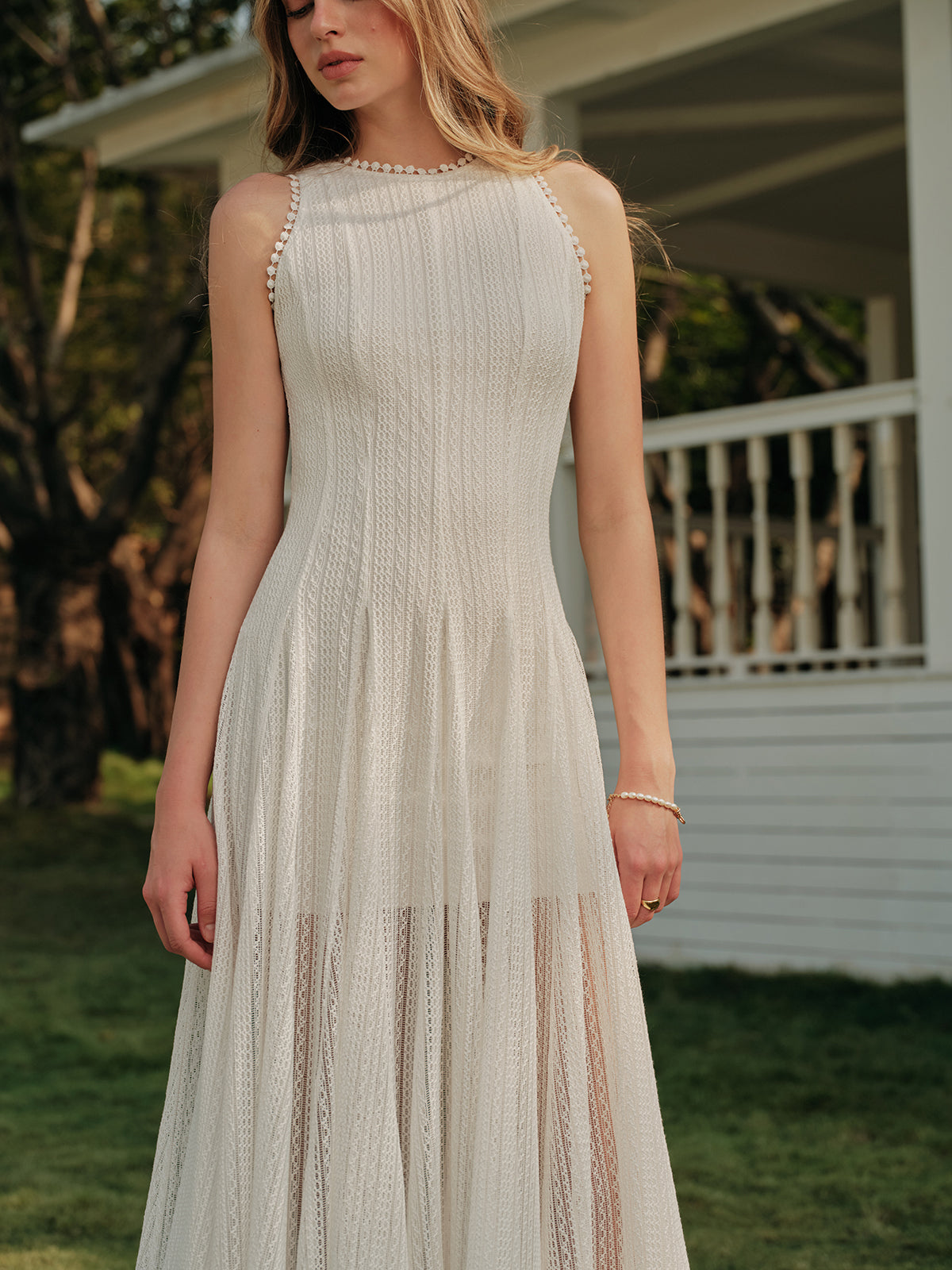Elégante | Robe longue en dentelle – Robe maxi sans manches élégante pour mariage et soirées
