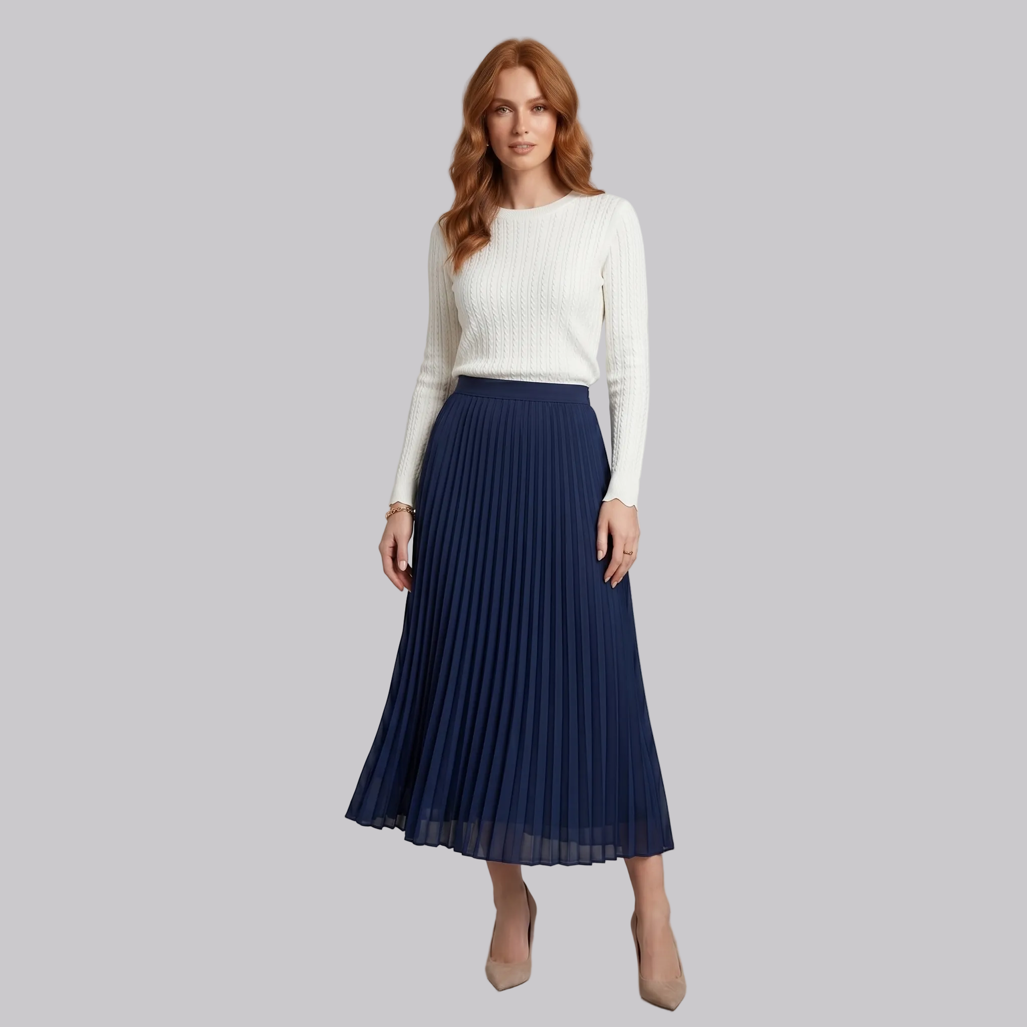 Justyna | Jupe Midi – Jupe en satin plissée élégante à taille haute pour le quotidien et les fêtes