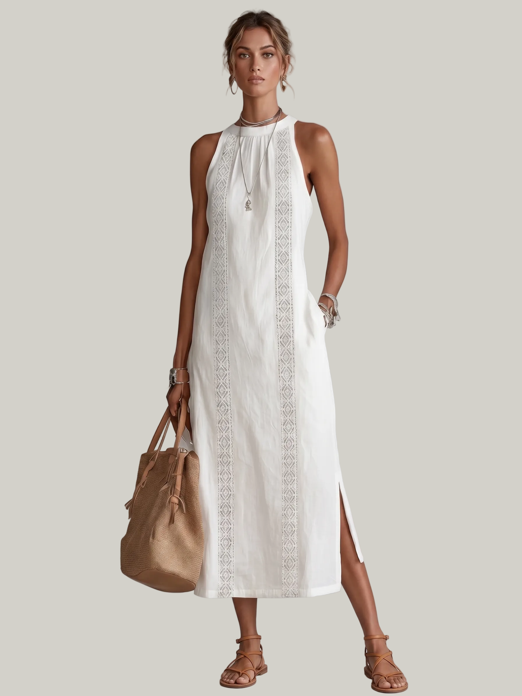 Léonie | Robe Longue en Dentelle – Élégante Robe Maxi à Épaules Dénudées avec Poches