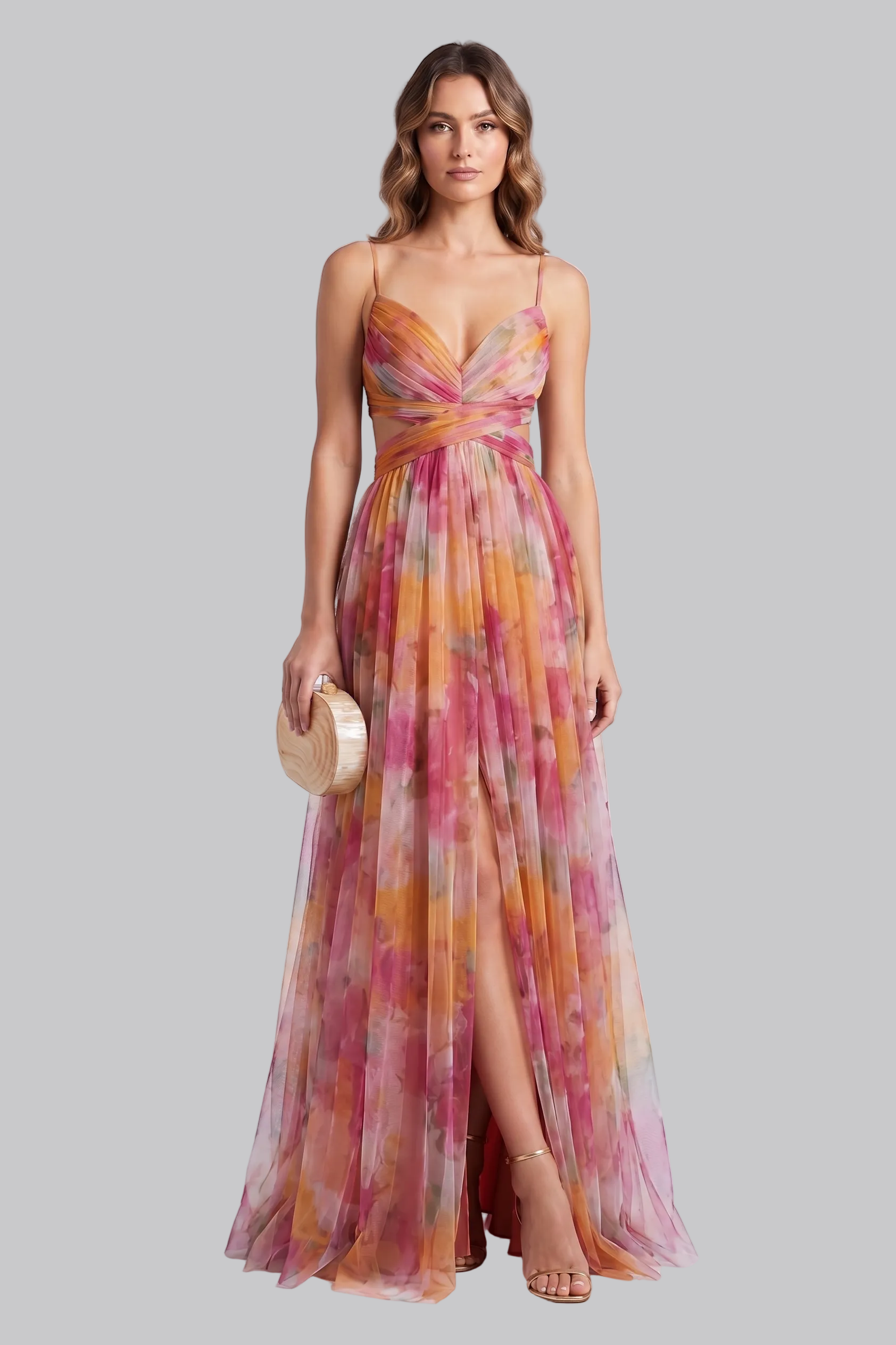 Aria | Robe d'invité de mariage – Élégante robe longue maxi à fleurs avec détails texturés