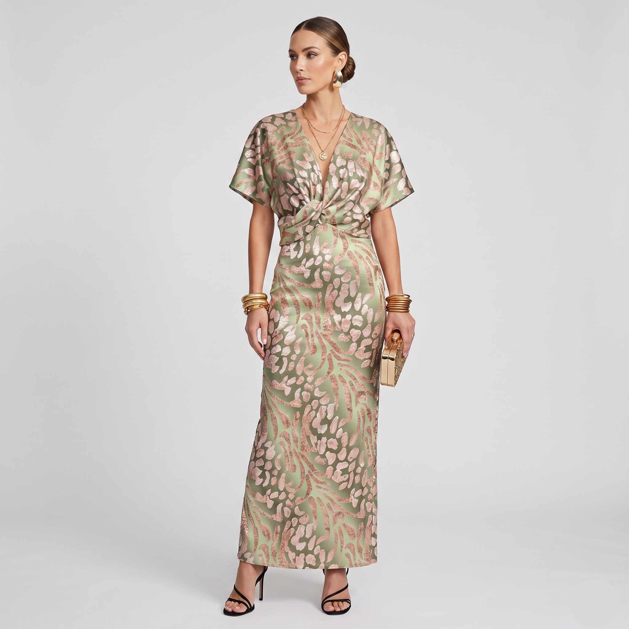 Maya | Robe de Soirée Maxi – Élégante Robe de Cocktail avec Col en V Torsadé