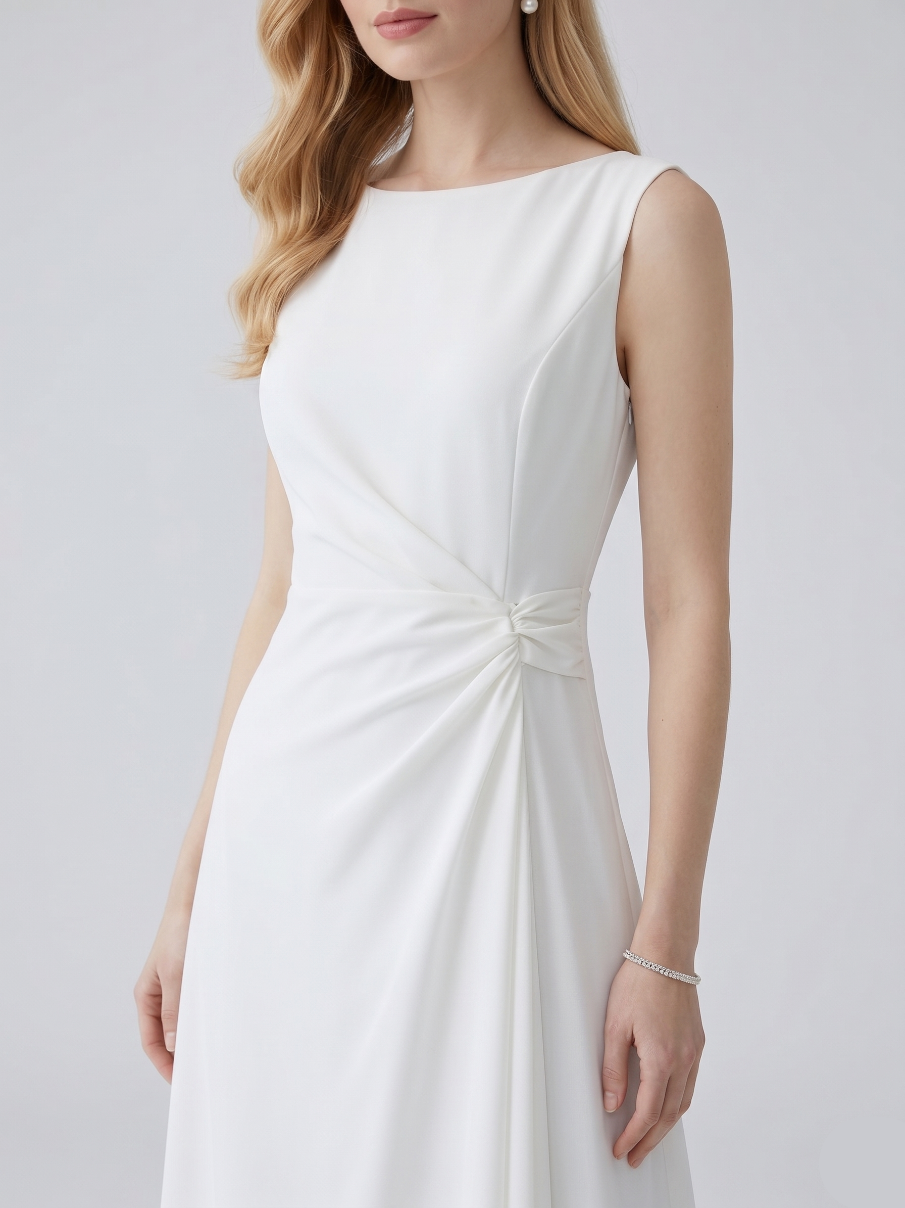 Brooklyn | Robe de mariée longue – Élégante robe blanche sans manches à taille torsadée