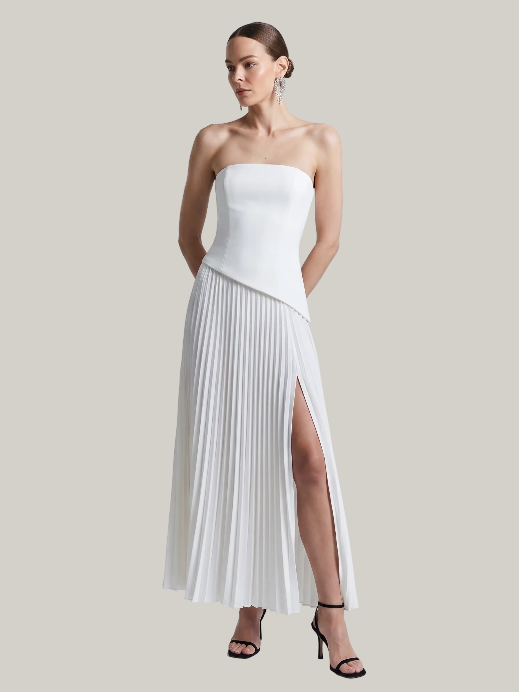 Elégante | Robe longue fendue plissée – Robe chic sans manches pour occasions spéciales