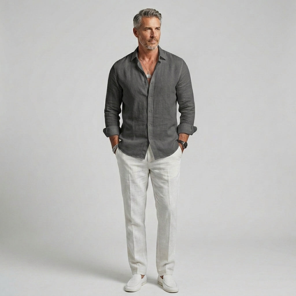 Robert | Chemise en Lin pour Homme – Chemise légère et respirante à manches longues pour un usage quotidien