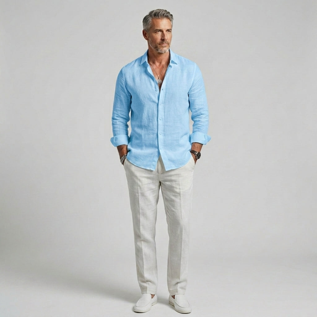 Robert | Chemise en Lin pour Homme – Chemise légère et respirante à manches longues pour un usage quotidien
