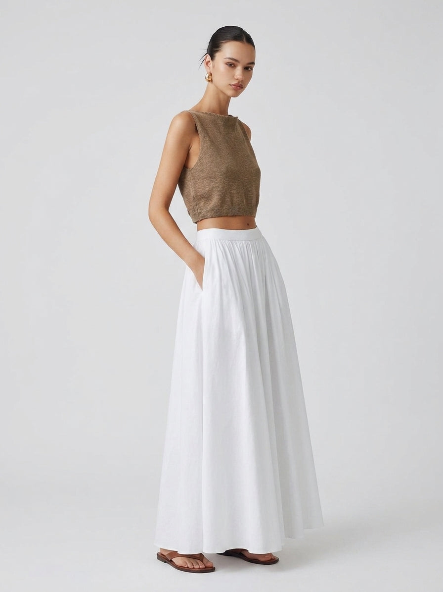 Nora | Jupe Maxi Plissée Taille Haute – Jupe élégante en lin pour le quotidien et les fêtes