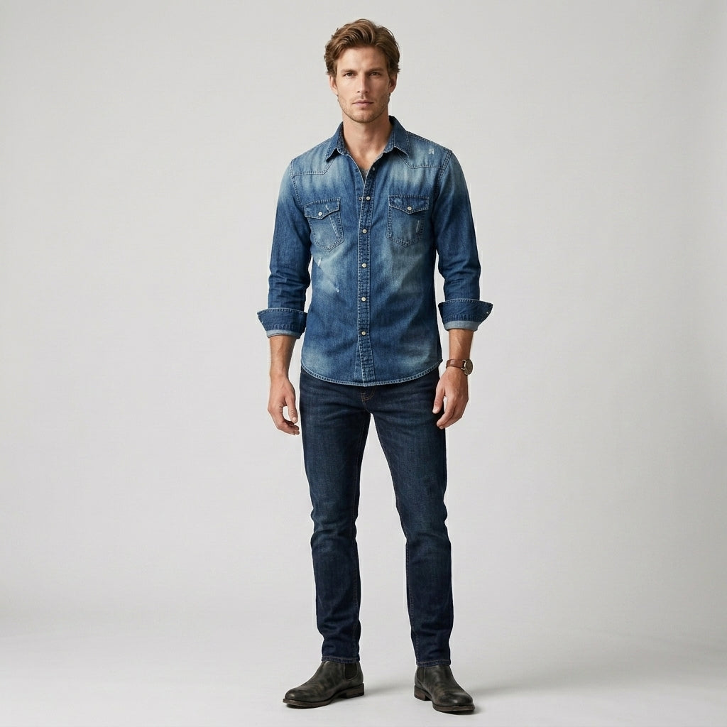 Cédric | Chemise en Jean Vintage – Chemise Décontractée Homme en Denim Classique