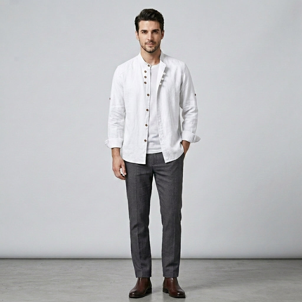 Mads | Chemise Japonaise pour Homme – Élégante Chemise Minimaliste avec Col Montant