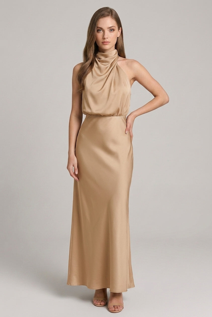 Madelyn | Robe midi pour mariage – Robe élégante à encolure drapée et coupe raffinée