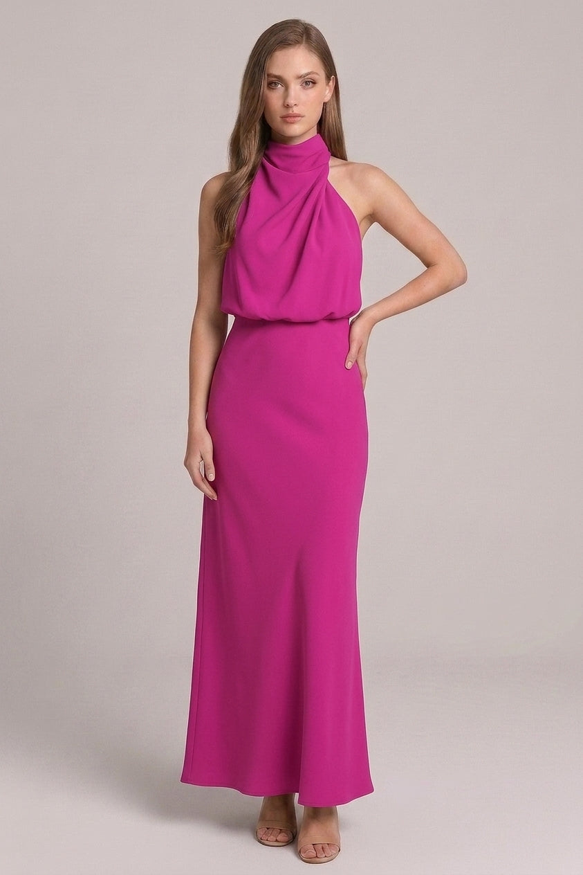 Madelyn | Robe midi pour mariage – Robe élégante à encolure drapée et coupe raffinée