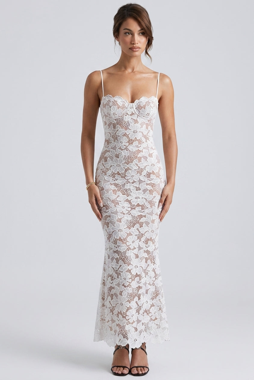 Théagan | Robe de Mariée Longue – Élégante Robe en Dentelle Maxi pour Femmes