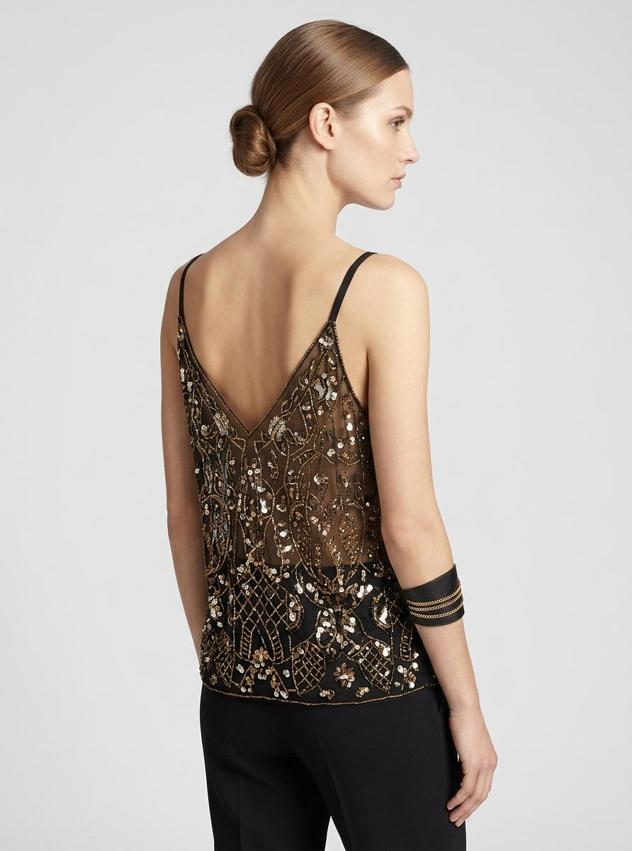 Elisa | Top à sequins pour femme – Top glamour sans manches pour soirées et festivals