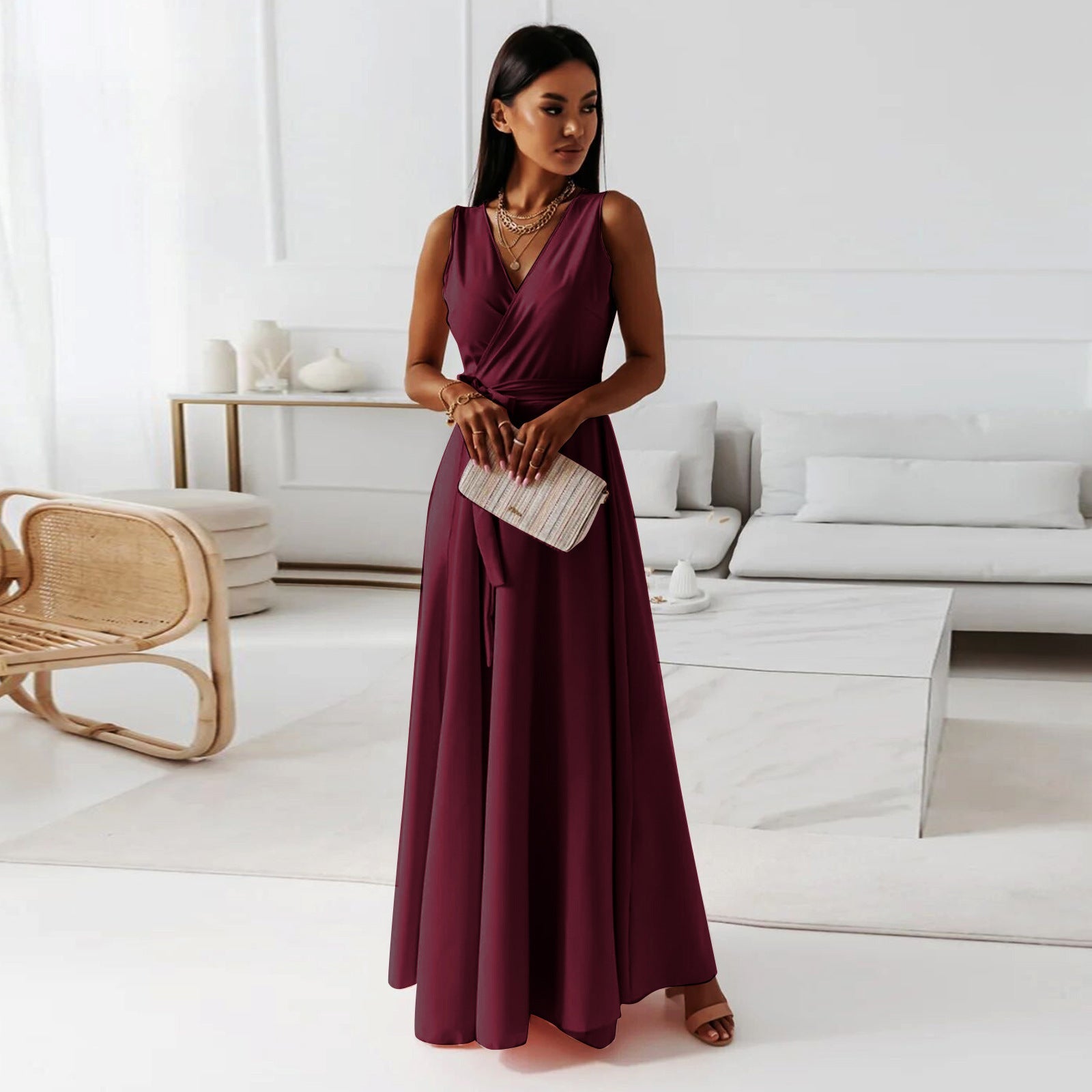 Hailey | Robe Longue Portefeuille – Élégante Robe de Mariage pour Invitées, Style Chic et Fluide