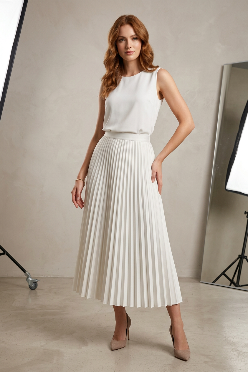 Justyna | Jupe Midi – Jupe en satin plissée élégante à taille haute pour le quotidien et les fêtes