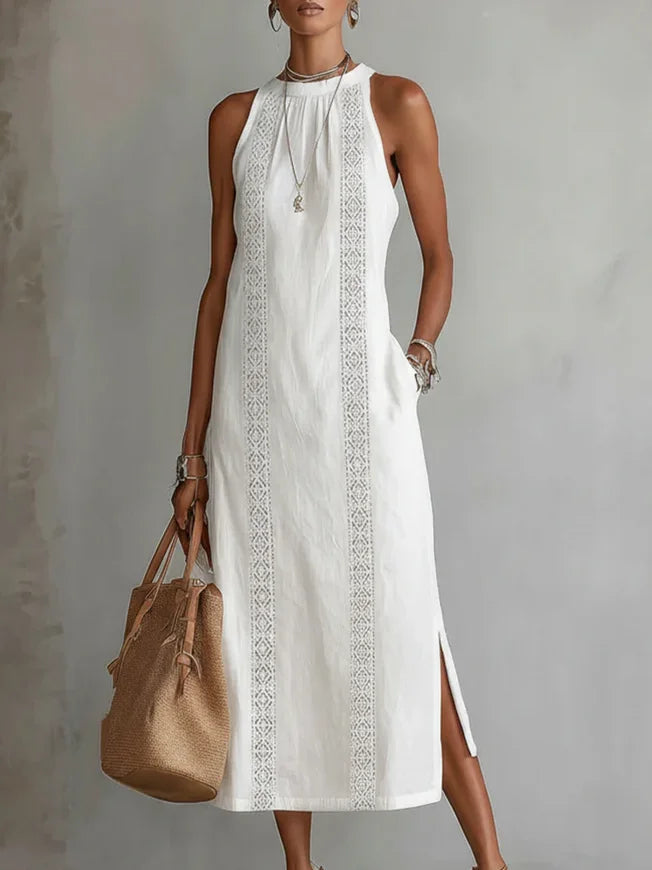 Léonie | Robe Longue en Dentelle – Élégante Robe Maxi à Épaules Dénudées avec Poches