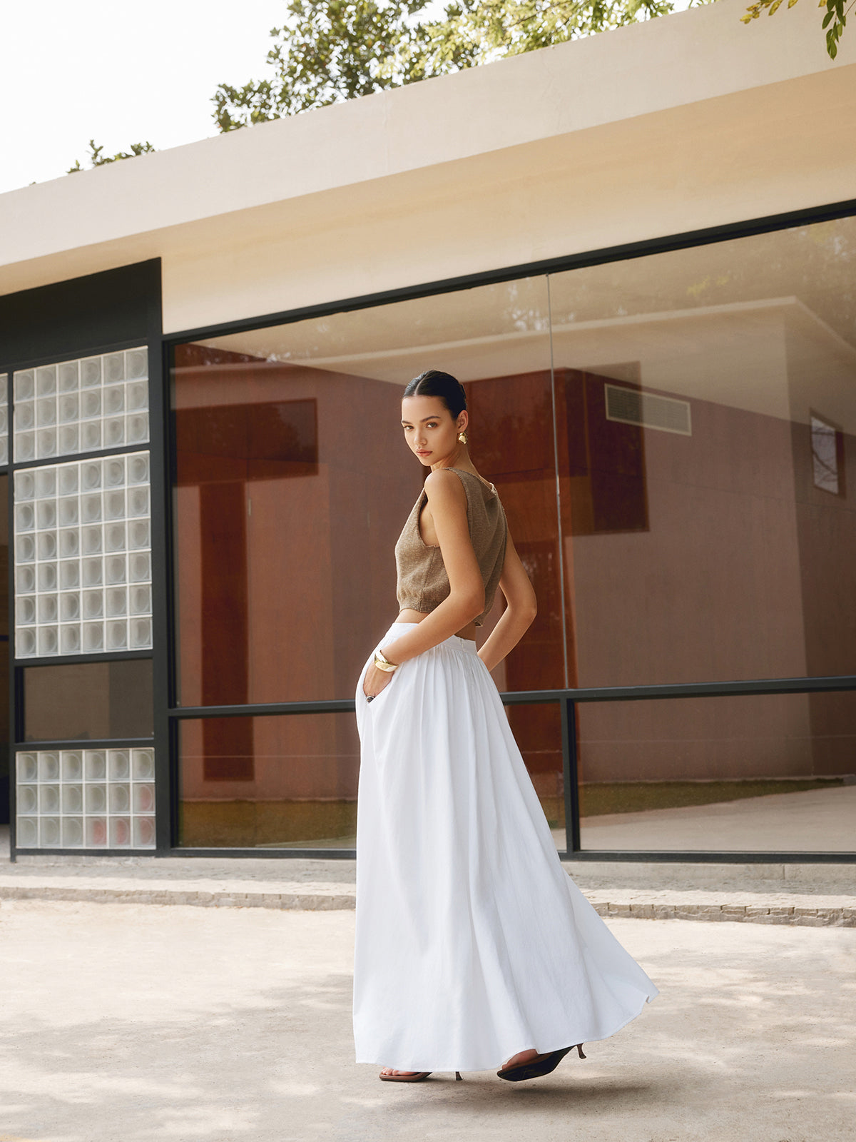 Nora | Jupe Maxi Plissée Taille Haute – Jupe élégante en lin pour le quotidien et les fêtes