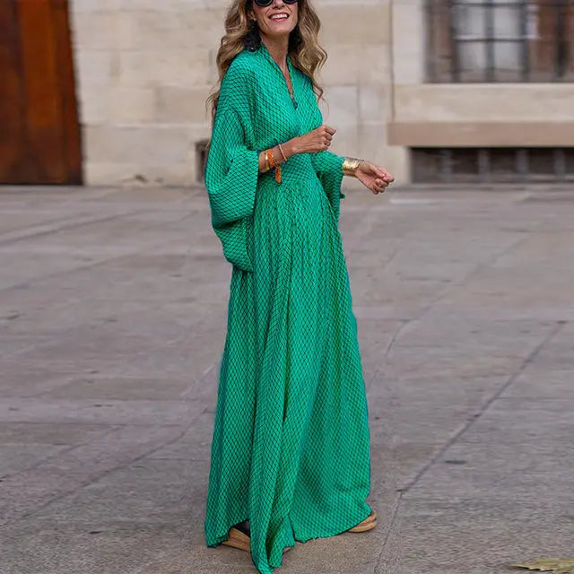 Sienne | Robe Longue Imprimée – Élégante Robe Maxi d'Été avec Silhouette Fluide