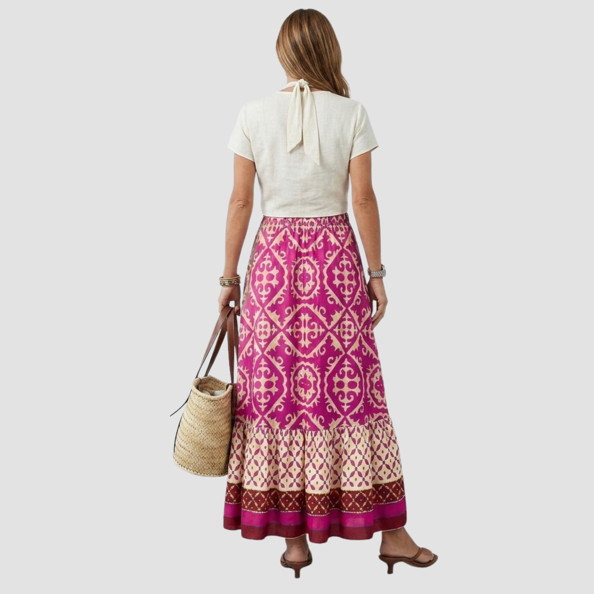 Maya | Jupe Maxi Bohème – Jupe d'été élégante à imprimé carreaux et volant