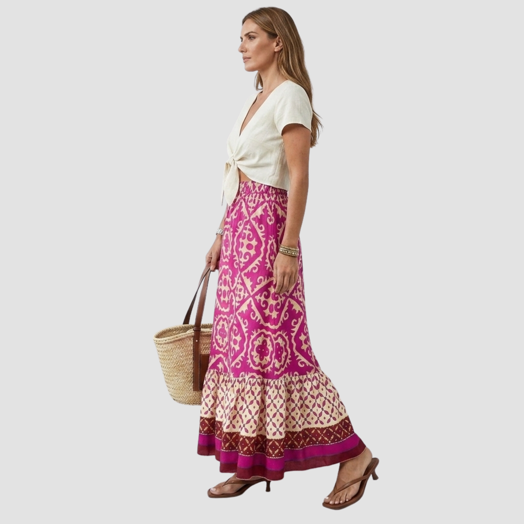 Maya | Jupe Maxi Bohème – Jupe d'été élégante à imprimé carreaux et volant