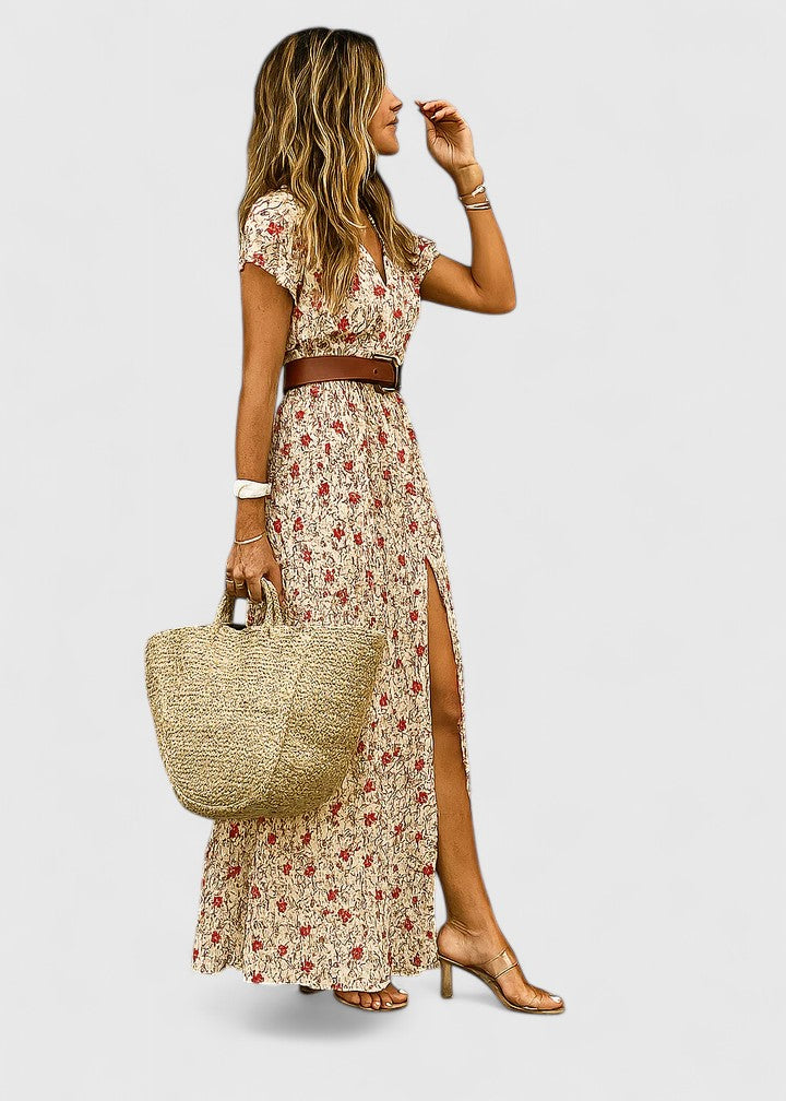 Alleta | Robe Longue Été – Élégante Robe Bohème avec Ceinture Froncée
