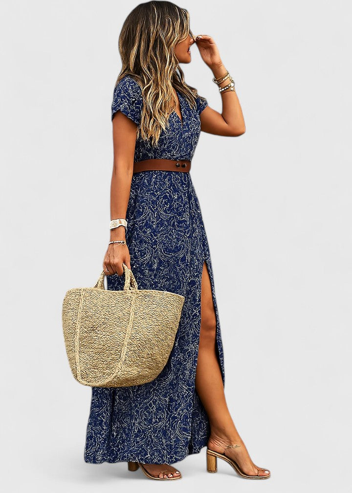 Alleta | Robe Longue Été – Élégante Robe Bohème avec Ceinture Froncée