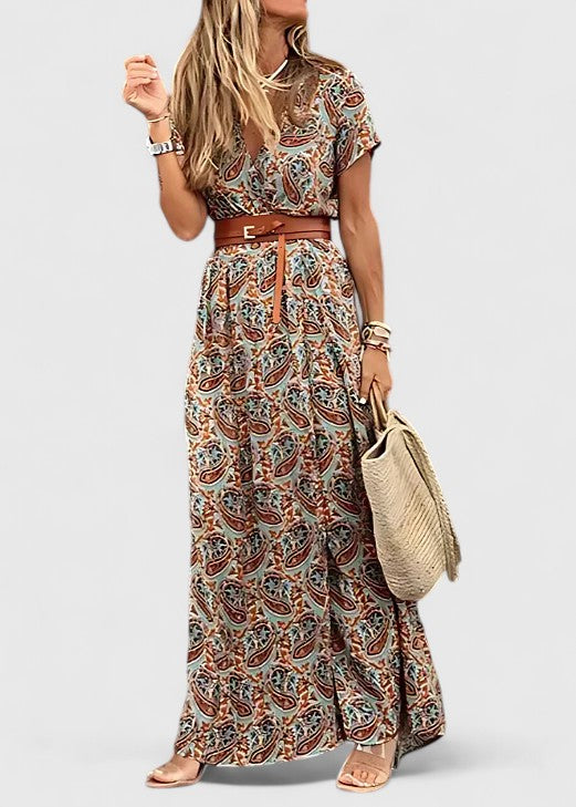 Alleta | Robe Longue Été – Élégante Robe Bohème avec Ceinture Froncée