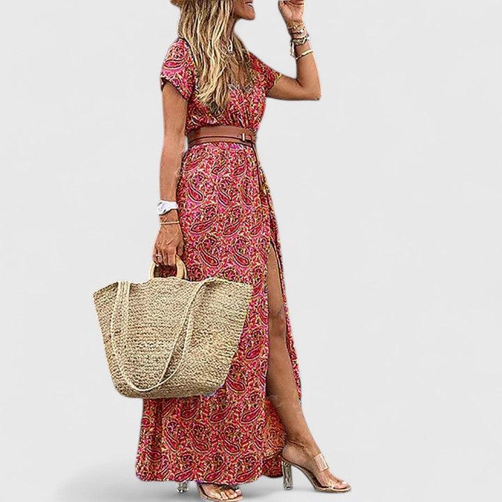 Alleta | Robe Longue Été – Élégante Robe Bohème avec Ceinture Froncée