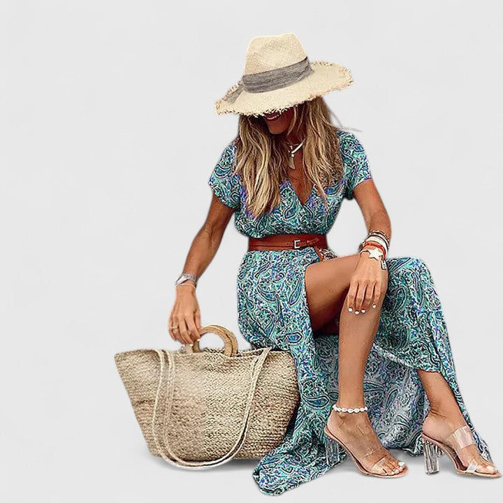Alleta | Robe Longue Été – Élégante Robe Bohème avec Ceinture Froncée