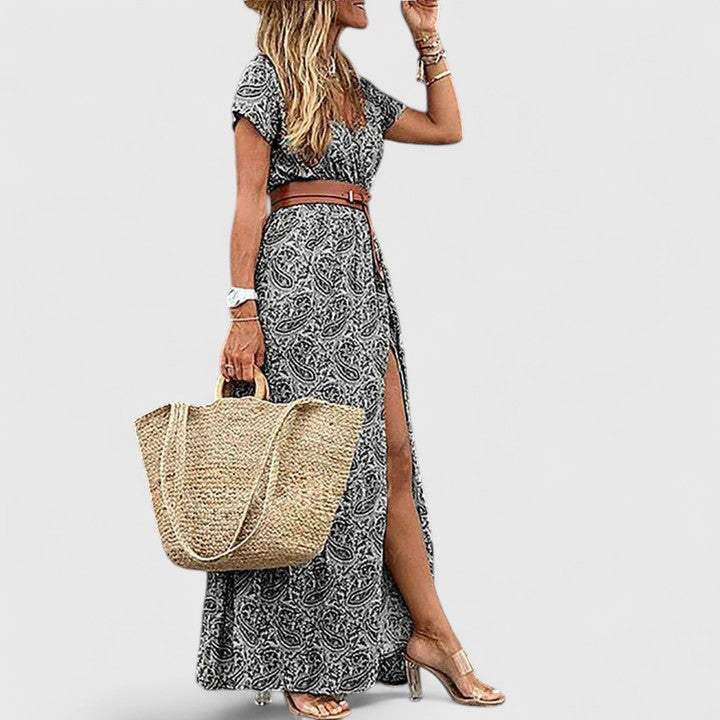 Alleta | Robe Longue Été – Élégante Robe Bohème avec Ceinture Froncée