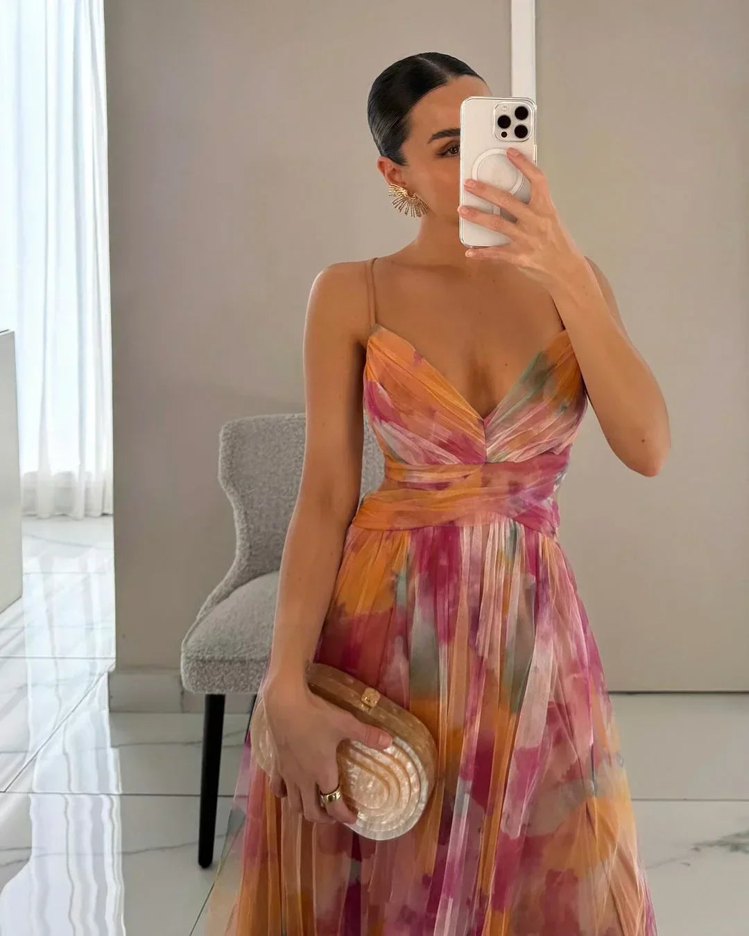 Aria | Robe d'invité de mariage – Élégante robe longue maxi à fleurs avec détails texturés