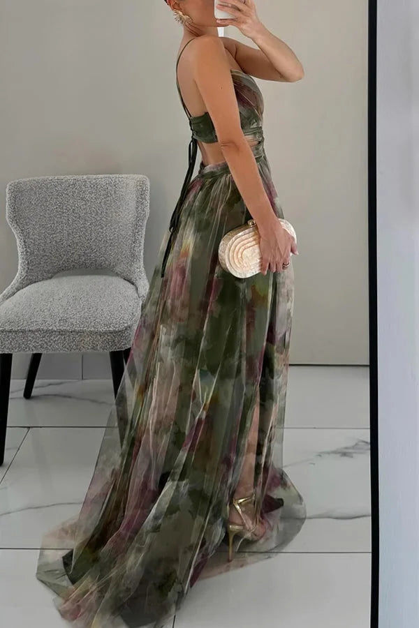 Aria | Robe d'invité de mariage – Élégante robe longue maxi à fleurs avec détails texturés