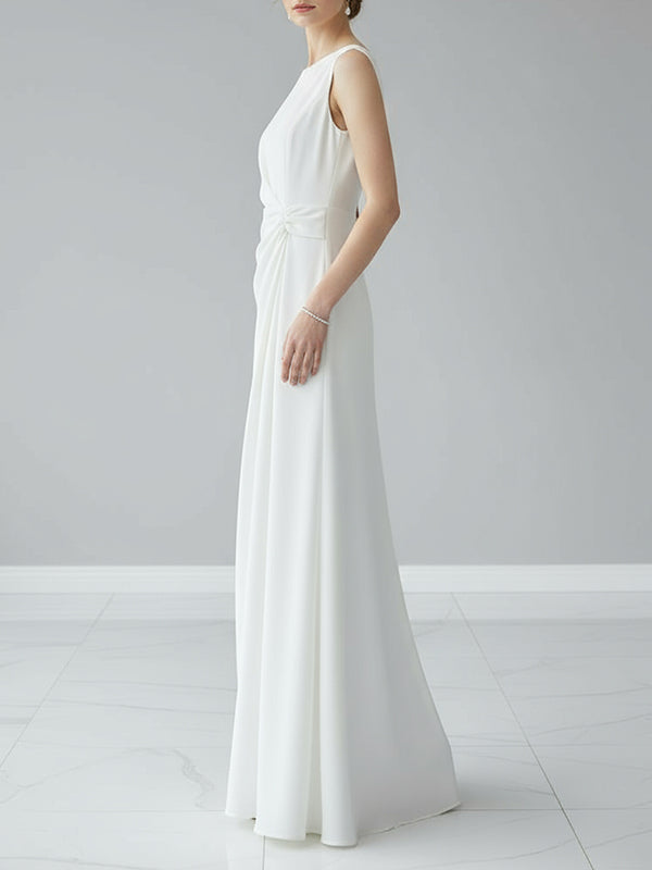 Brooklyn | Robe de mariée longue – Élégante robe blanche sans manches à taille torsadée
