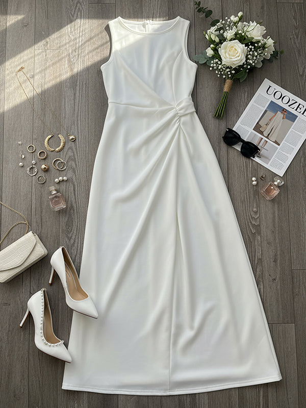 Brooklyn | Robe de mariée longue – Élégante robe blanche sans manches à taille torsadée