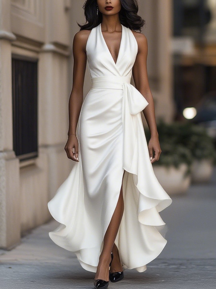 Callie | Robe de Soirée – Élégante Robe Longue Dos Nu avec Ourlet à Volants