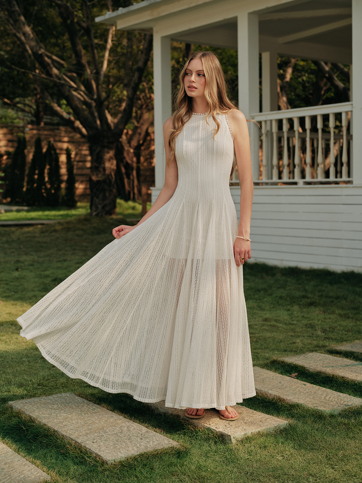 Elégante | Robe longue en dentelle – Robe maxi sans manches élégante pour mariage et soirées