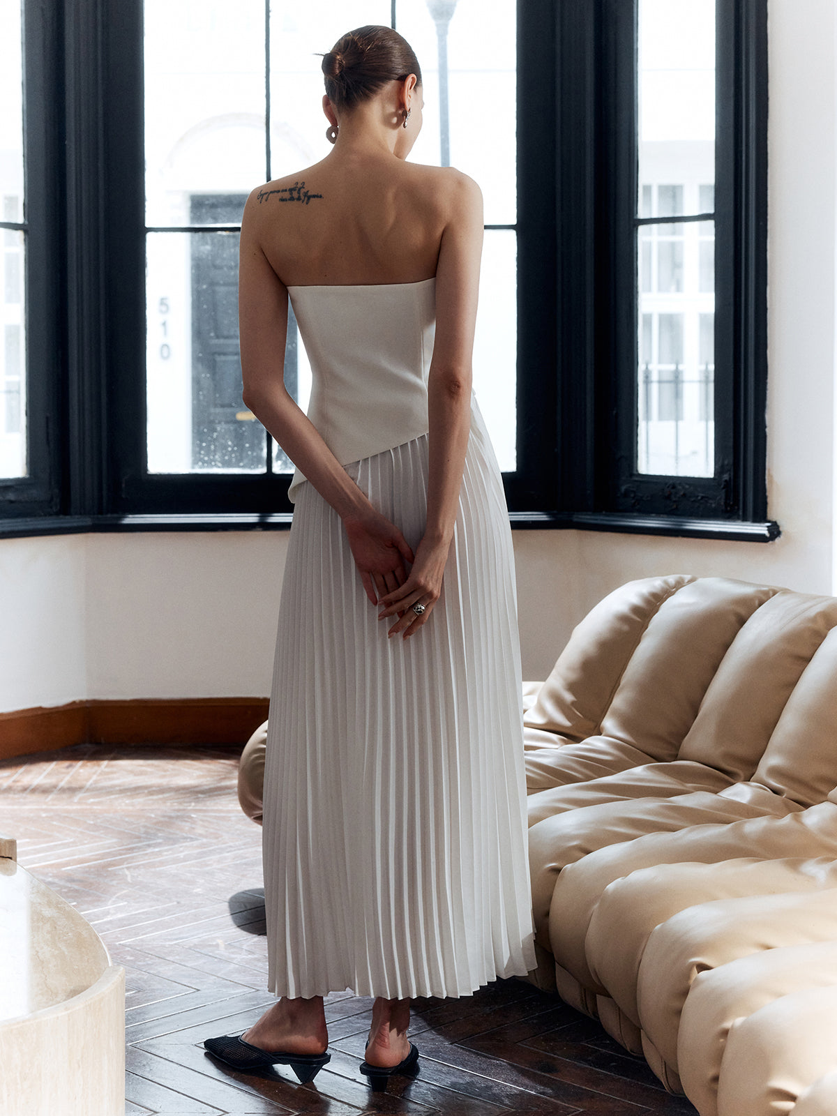 Elégante | Robe longue fendue plissée – Robe chic sans manches pour occasions spéciales