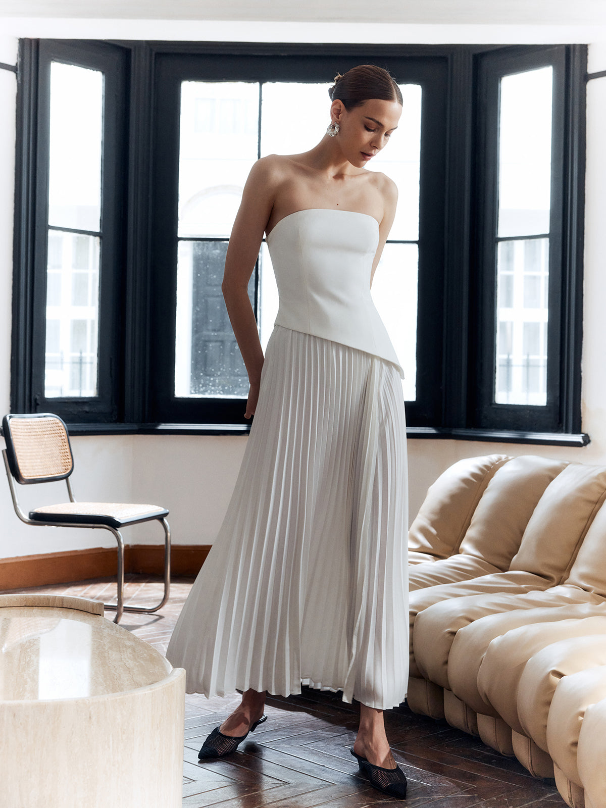 Elégante | Robe longue fendue plissée – Robe chic sans manches pour occasions spéciales