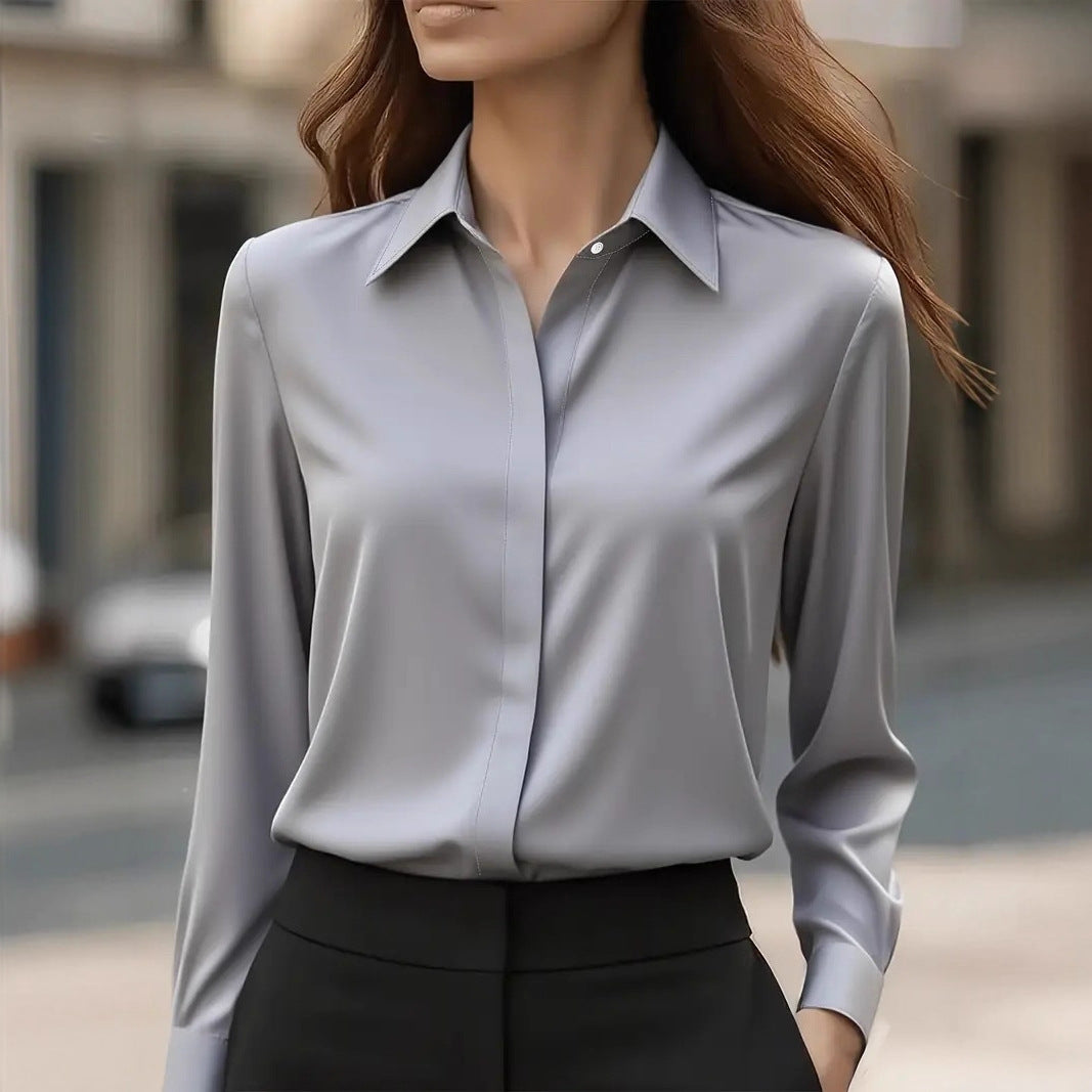 Gaby | Blouse en soie pour femme – Blouse élégante à col classique et boutons