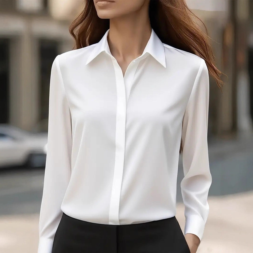 Gaby | Blouse en soie pour femme – Blouse élégante à col classique et boutons