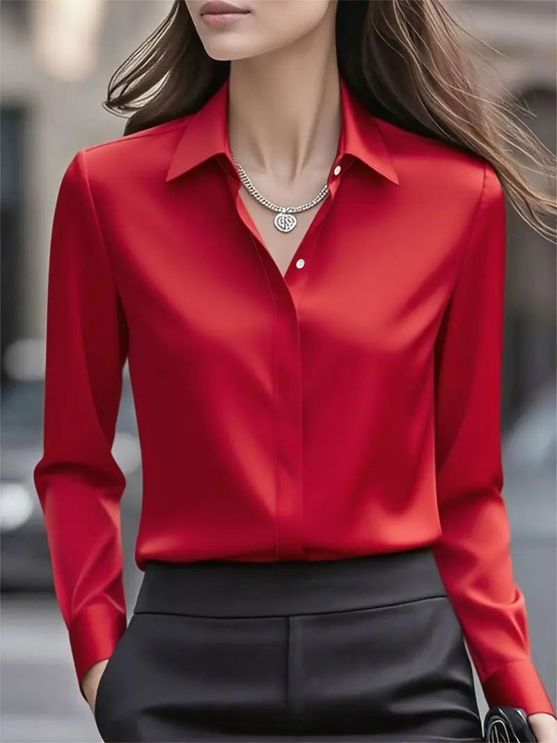 Gaby | Blouse en soie pour femme – Blouse élégante à col classique et boutons