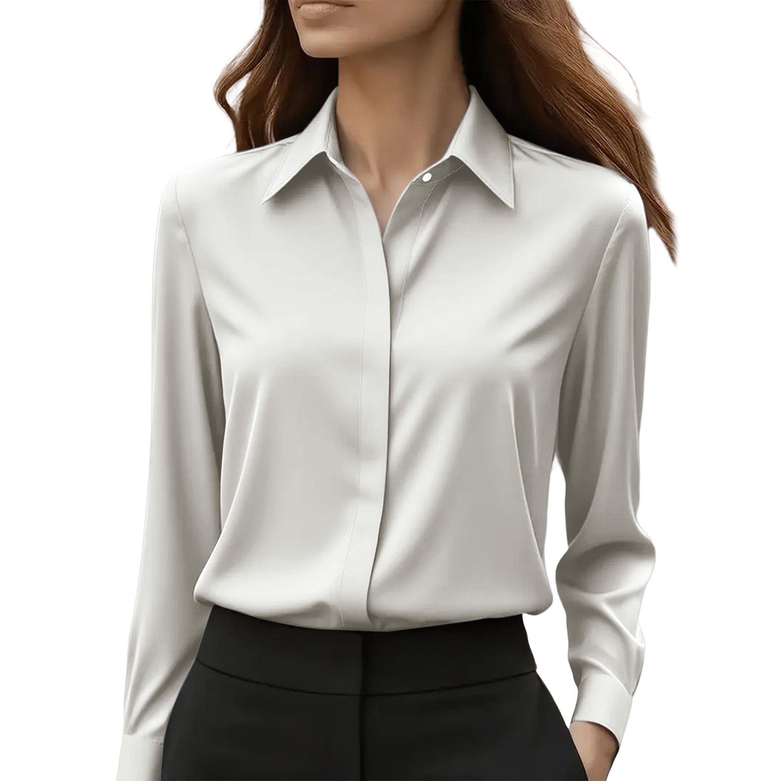 Gaby | Blouse en soie pour femme – Blouse élégante à col classique et boutons