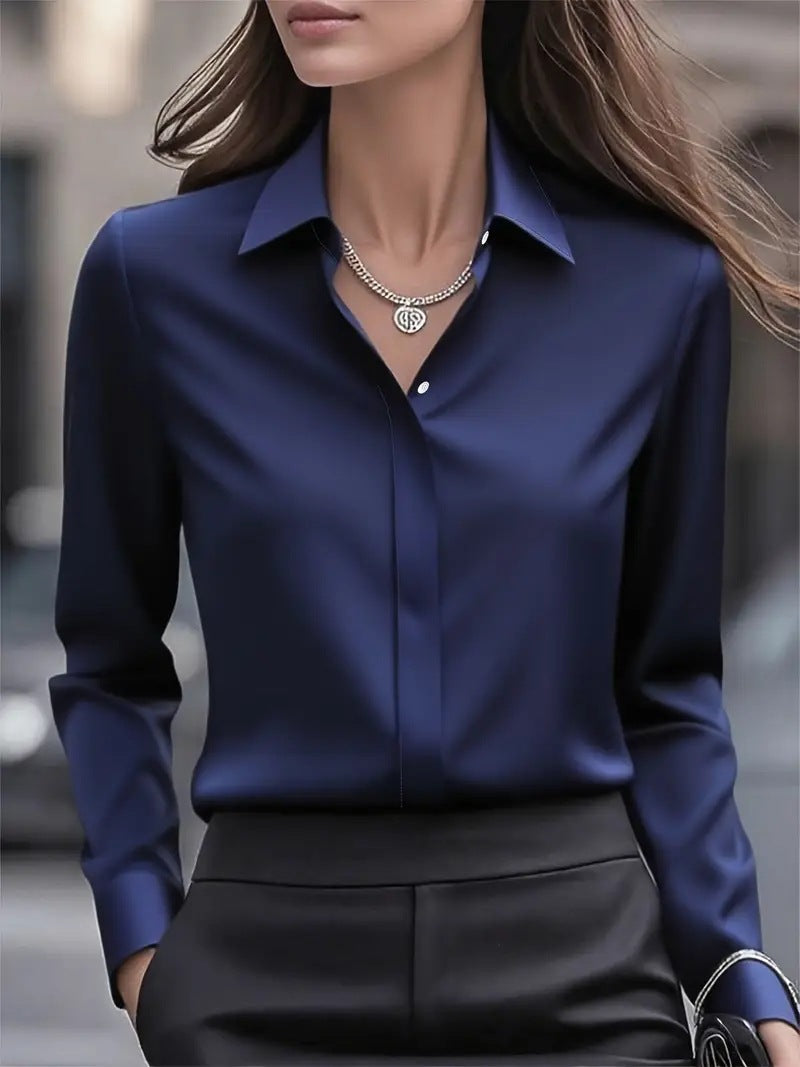 Gaby | Blouse en soie pour femme – Blouse élégante à col classique et boutons