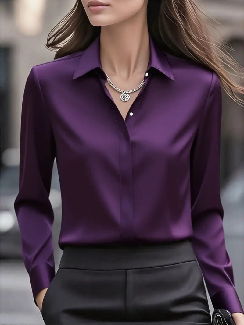 Gaby | Blouse en soie pour femme – Blouse élégante à col classique et boutons